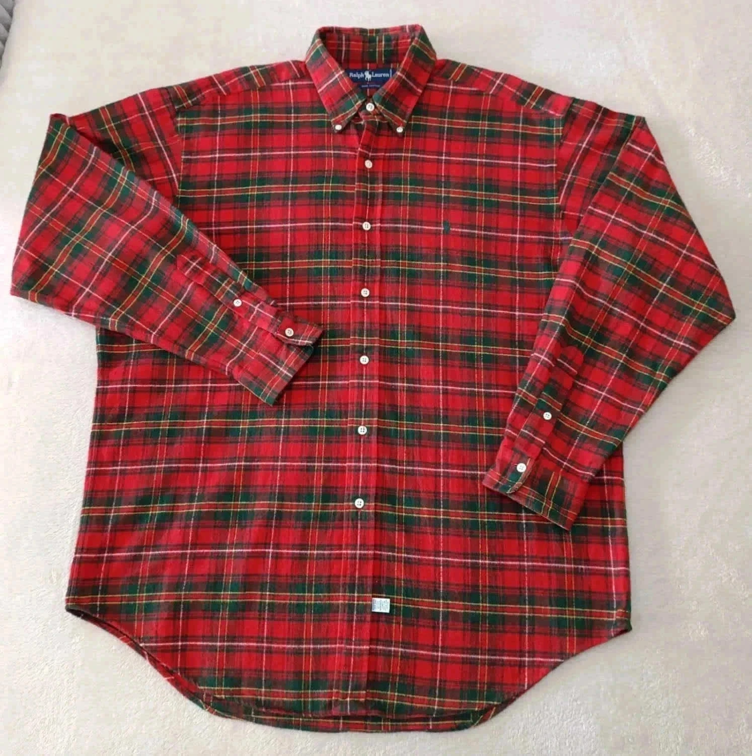 Camisa Ralph Lauren de cuadros de franela roja y verde Vintage talla L – photo 2